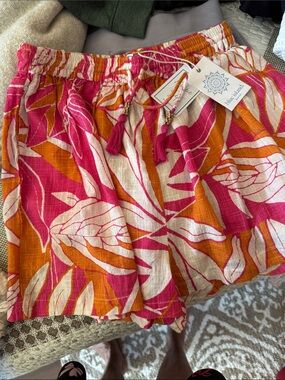 Xhilaration Pink, Orange & Cream Tropical Drawstring Women’s Shorts